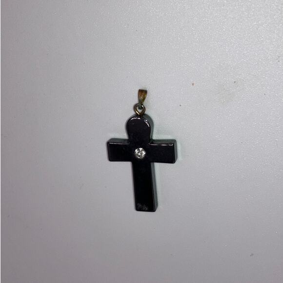 Gunmetal Hematite Cross with a Rhinestone 1 5/8" Pendant! - Picture 5 of 6
